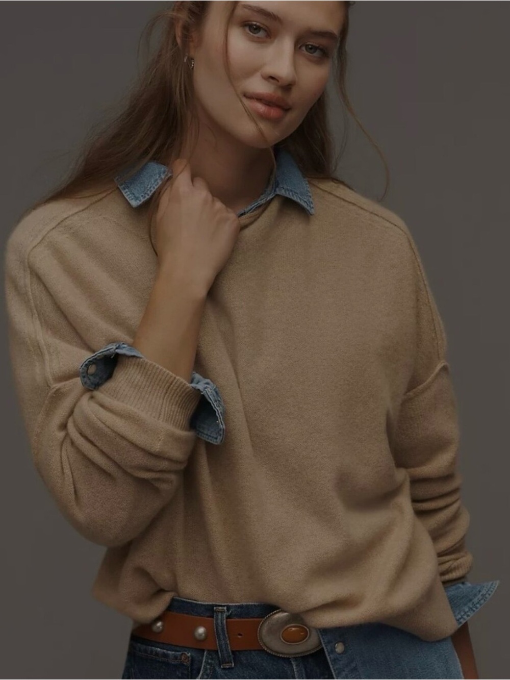 Pilcro Anthropologie Alani 100% Cashmere Mock Neck Sweater Camel S